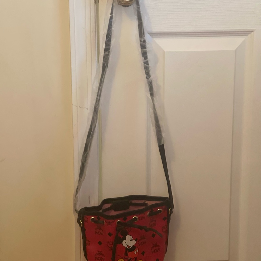 MCM inspired small bucket bag with Mickey Mouse
